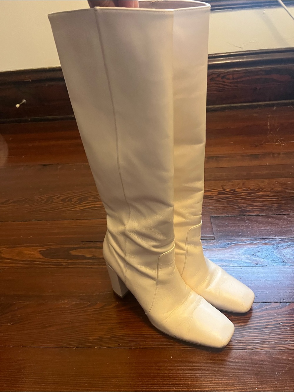 Stuart Weitzman Women's Tall Square-Toe Block Heel Boots in Cream